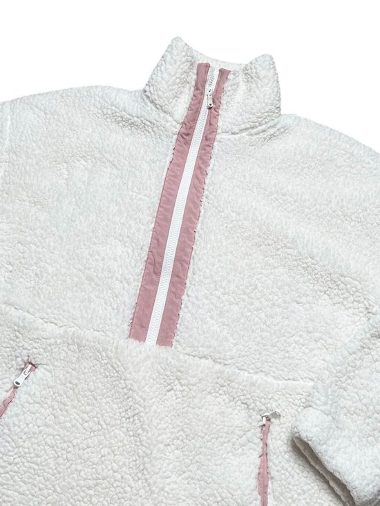 Lou & Grey Sherpa Pullover Half Zip Womens Size L Ivory Pink Cozy Teddy - Picture 2 of 4
